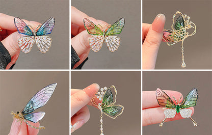Butterfly Pin Brooch Made Of Zinc Alloy Featuring May Birthstone Emerald