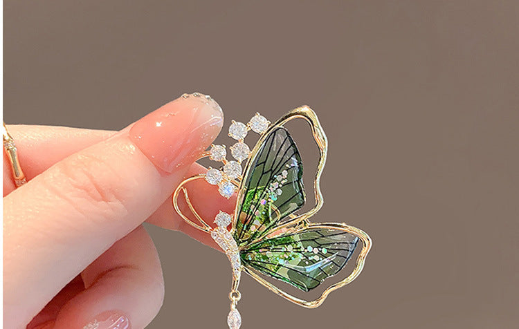 Butterfly Pin Brooch Made Of Zinc Alloy Featuring May Birthstone Emerald