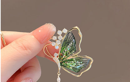 Butterfly Pin Brooch Made Of Zinc Alloy Featuring May Birthstone Emerald