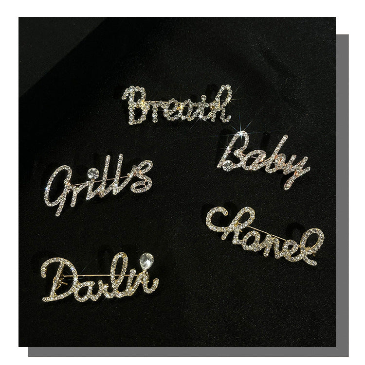 Pin Brooch Featuring Letter Pattern In Zinc Alloy With Multicolor Design