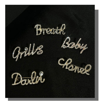 Pin Brooch Featuring Letter Pattern In Zinc Alloy With Multicolor Design