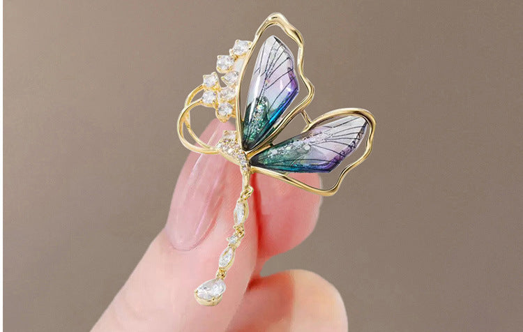 Butterfly Pin Brooch Made Of Zinc Alloy Featuring May Birthstone Emerald