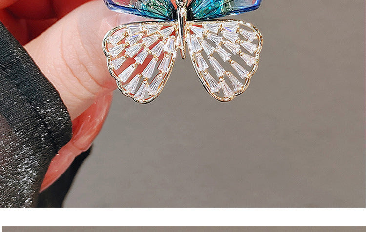 Butterfly Pin Brooch Made Of Zinc Alloy Featuring May Birthstone Emerald