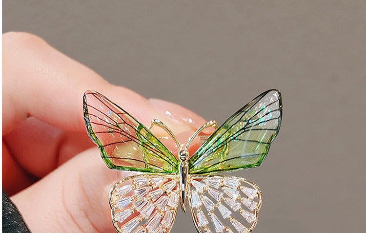 Butterfly Pin Brooch Made Of Zinc Alloy Featuring May Birthstone Emerald