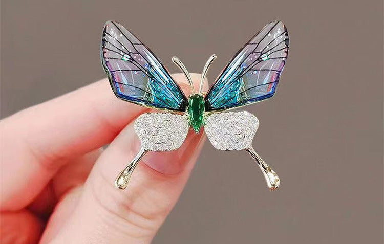 Butterfly Pin Brooch Made Of Zinc Alloy Featuring May Birthstone Emerald