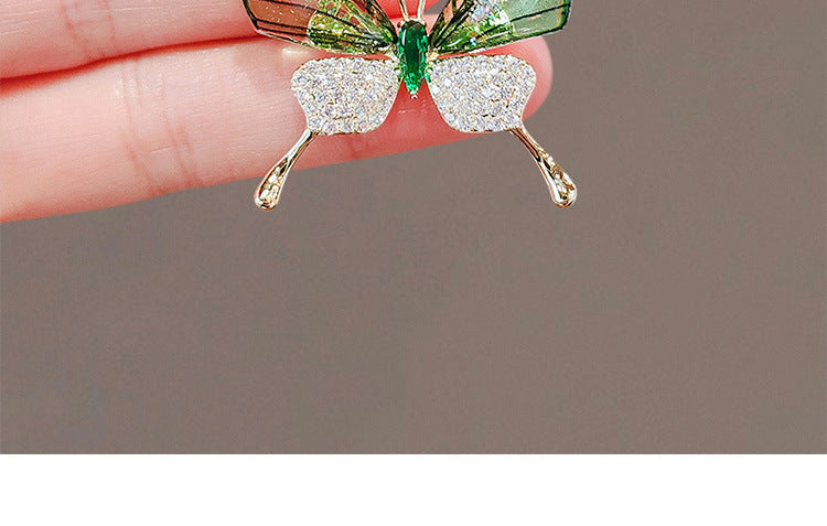 Butterfly Pin Brooch Made Of Zinc Alloy Featuring May Birthstone Emerald