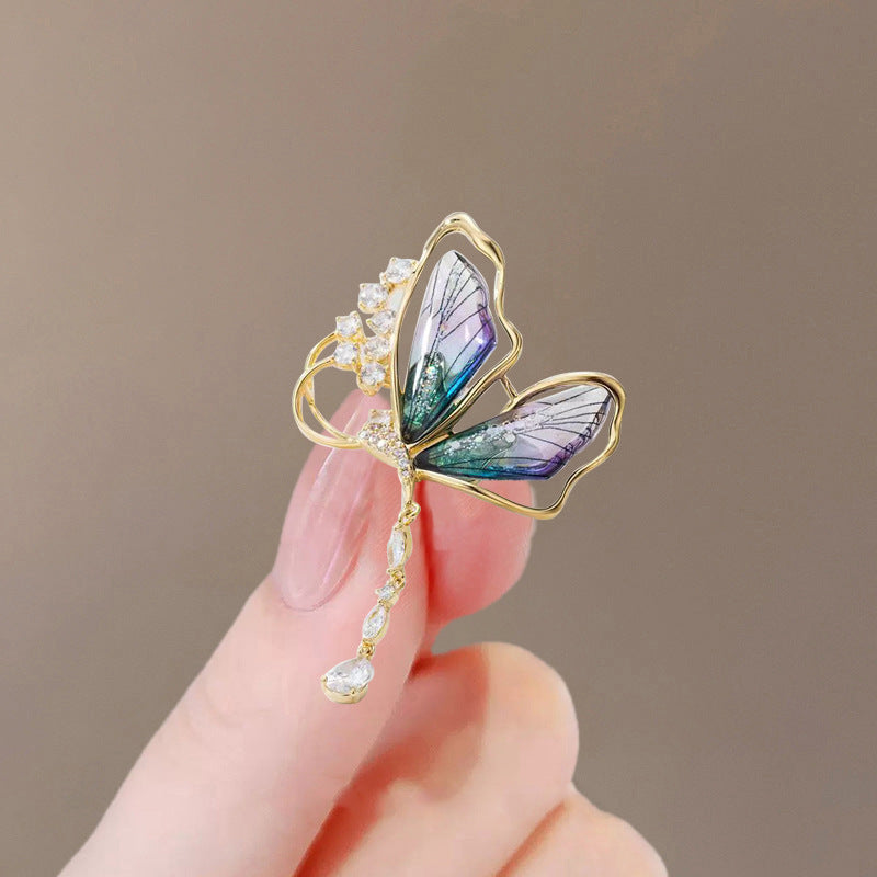 Butterfly Pin Brooch Made Of Zinc Alloy Featuring May Birthstone Emerald