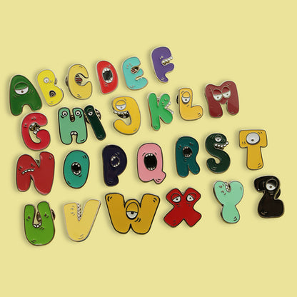 Letter Pin Brooch Featuring Cartoon Design In Durable Zinc Alloy Material