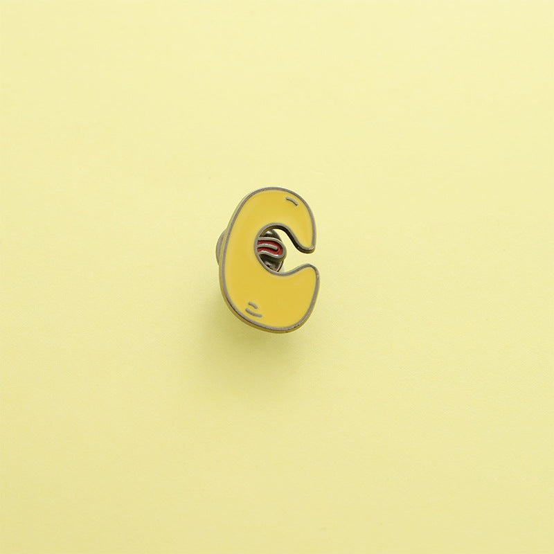 Letter Pin Brooch Featuring Cartoon Design In Durable Zinc Alloy Material