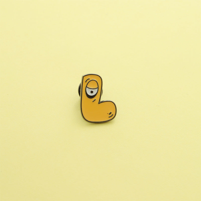 Letter Pin Brooch Featuring Cartoon Design In Durable Zinc Alloy Material