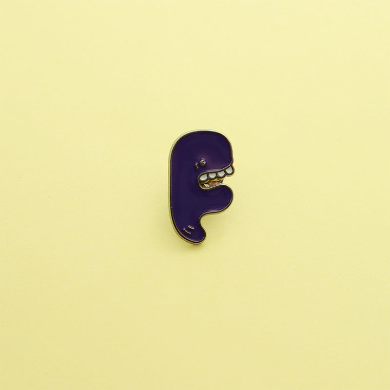 Letter Pin Brooch Featuring Cartoon Design In Durable Zinc Alloy Material