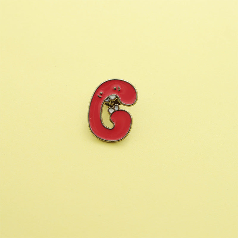 Letter Pin Brooch Featuring Cartoon Design In Durable Zinc Alloy Material