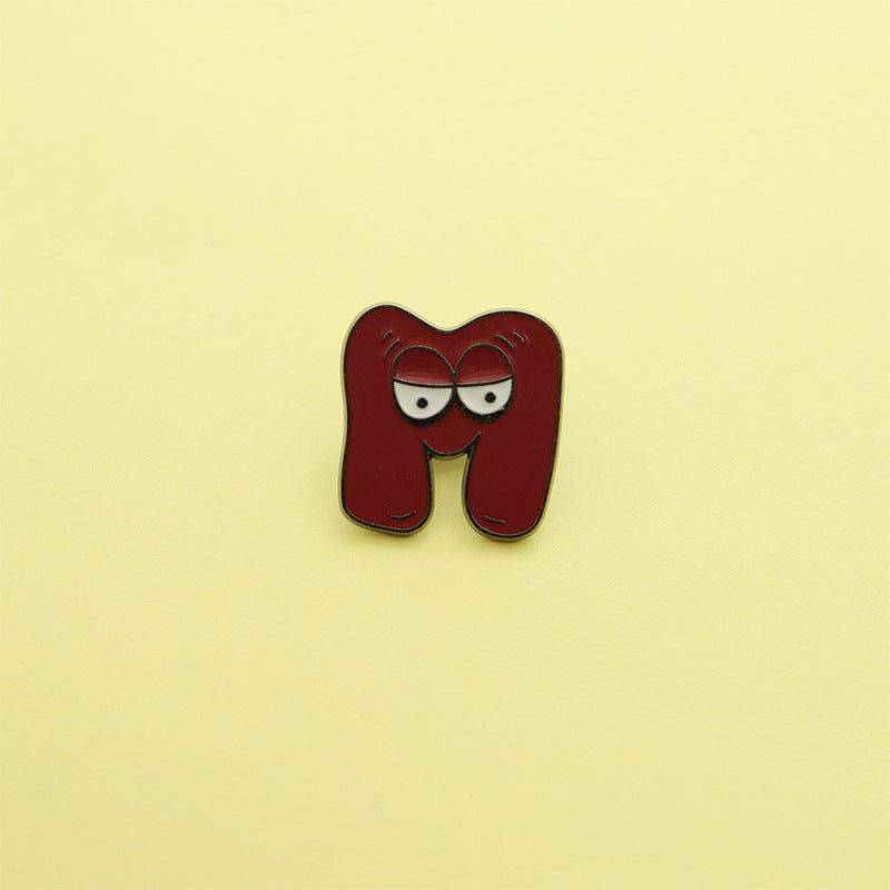 Letter Pin Brooch Featuring Cartoon Design In Durable Zinc Alloy Material