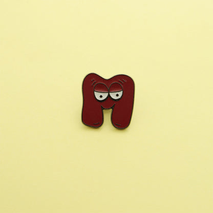 Letter Pin Brooch Featuring Cartoon Design In Durable Zinc Alloy Material
