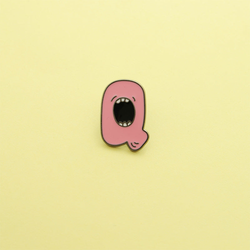 Letter Pin Brooch Featuring Cartoon Design In Durable Zinc Alloy Material
