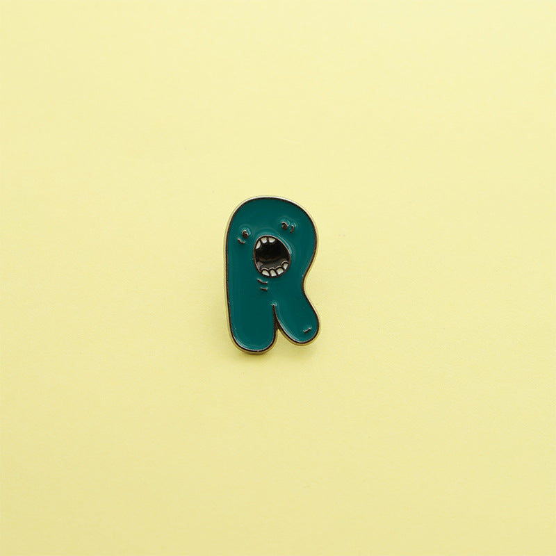 Letter Pin Brooch Featuring Cartoon Design In Durable Zinc Alloy Material