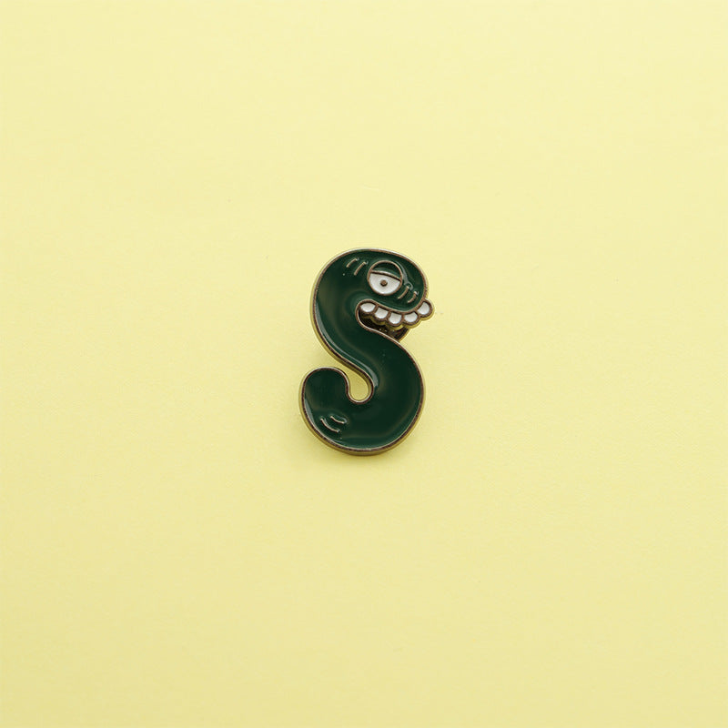 Letter Pin Brooch Featuring Cartoon Design In Durable Zinc Alloy Material