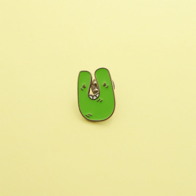 Letter Pin Brooch Featuring Cartoon Design In Durable Zinc Alloy Material