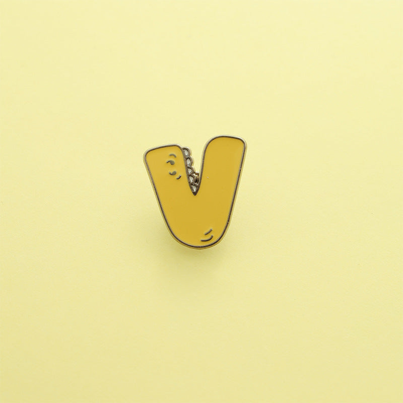 Letter Pin Brooch Featuring Cartoon Design In Durable Zinc Alloy Material