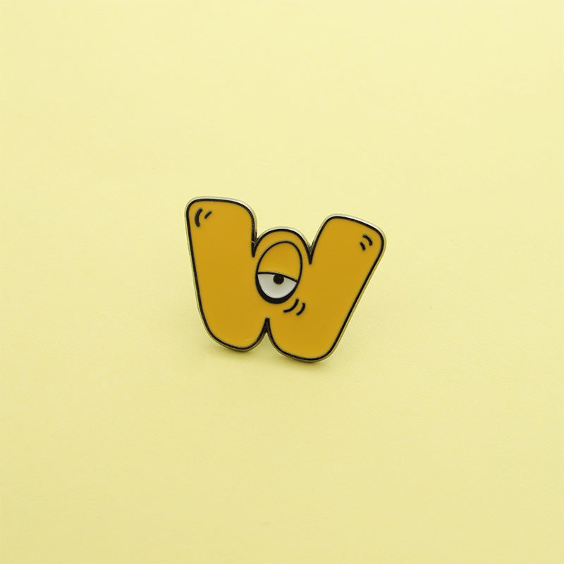 Letter Pin Brooch Featuring Cartoon Design In Durable Zinc Alloy Material