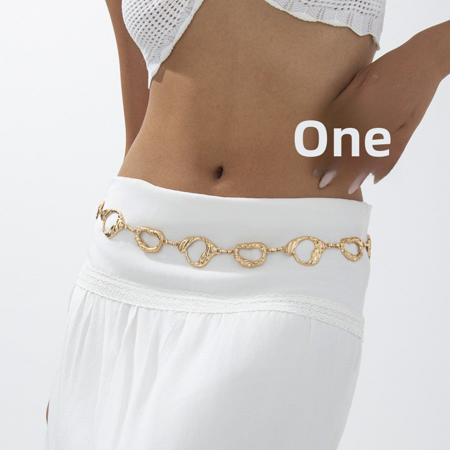 Geometric Round Irregular Metal Body Chain Waist Chain For Women In Golden