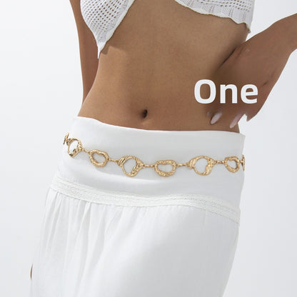Geometric Round Irregular Metal Body Chain Waist Chain For Women In Golden