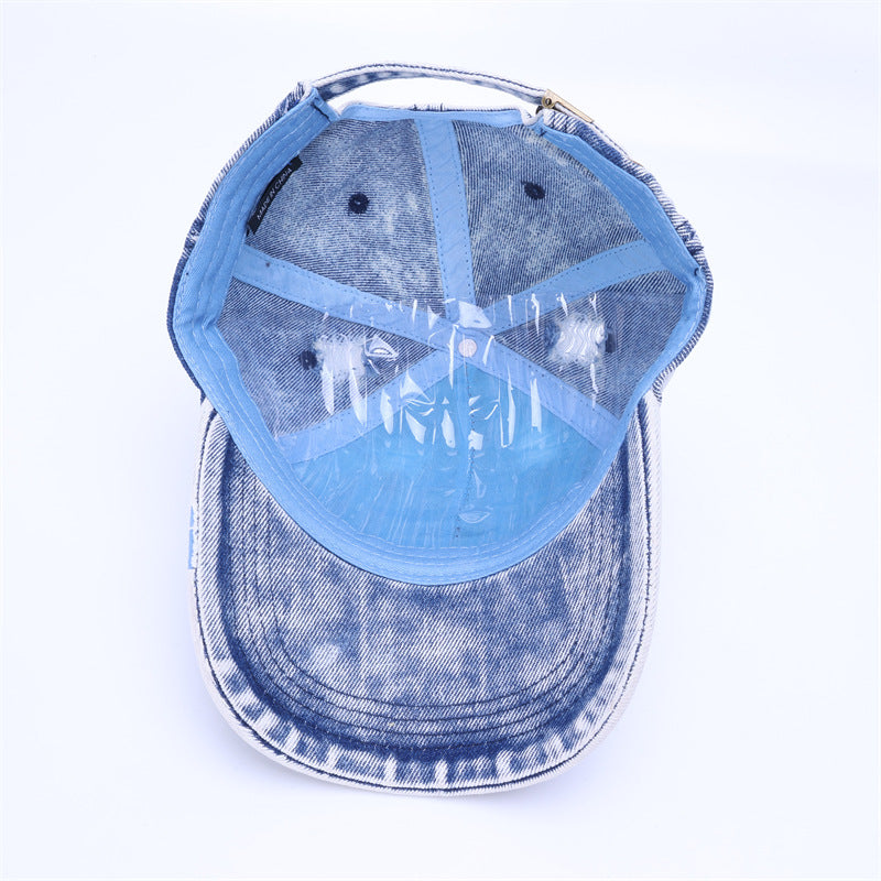 Baseball Cap With Curved Brim In Light Blue, Made Of Cotton, Suitable For Spring & Summer