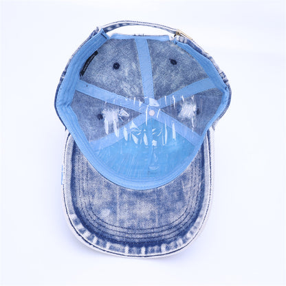 Baseball Cap With Curved Brim In Light Blue, Made Of Cotton, Suitable For Spring & Summer