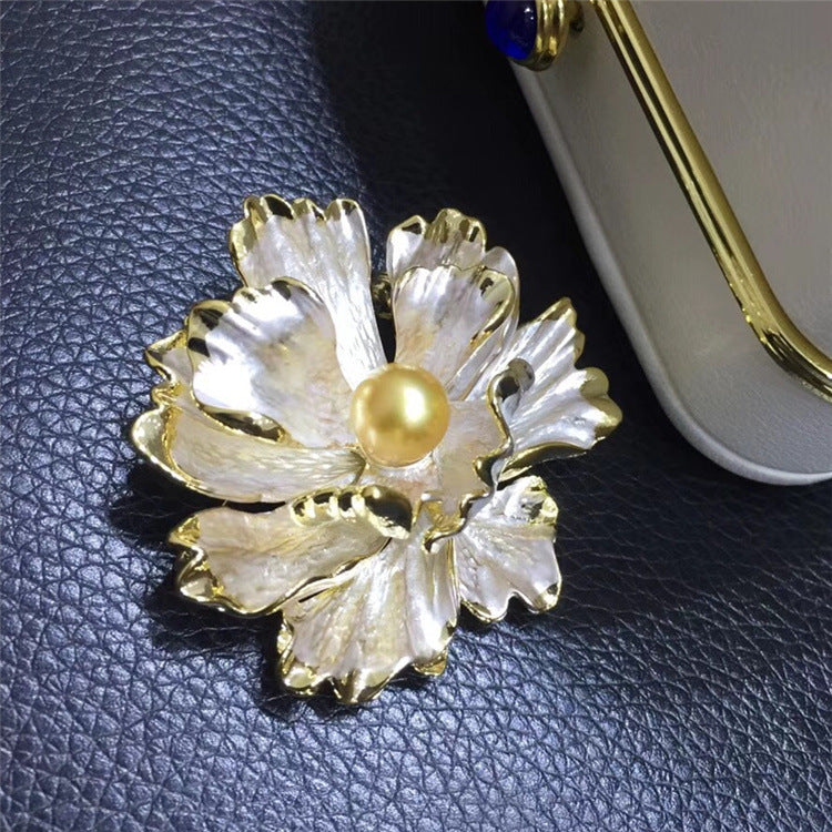 Flower Pin Brooch In Alloy Material, Elegant Golden Tone Accessory For Stylish Outfits