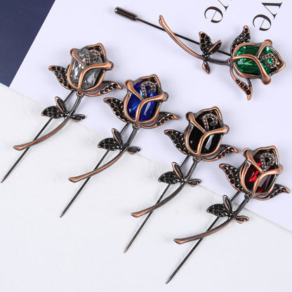 Rose Pattern Alloy Brooch Pin In Elegant Golden Finish For Stylish Accessories
