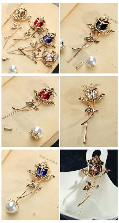 Rose Pattern Alloy Brooch Pin In Elegant Golden Finish For Stylish Accessories
