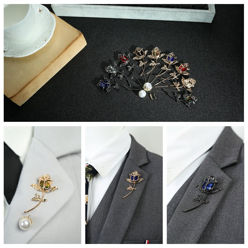 Rose Pattern Alloy Brooch Pin In Elegant Golden Finish For Stylish Accessories