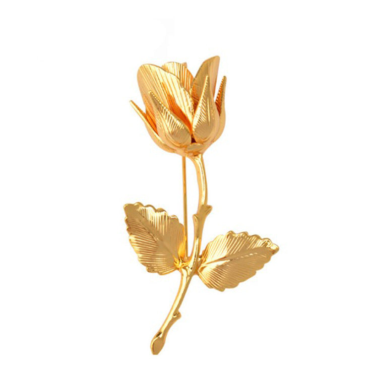 Rose Pattern Copper Brooch Pin In Elegant Golden Finish For Stylish Jewelry Accessory