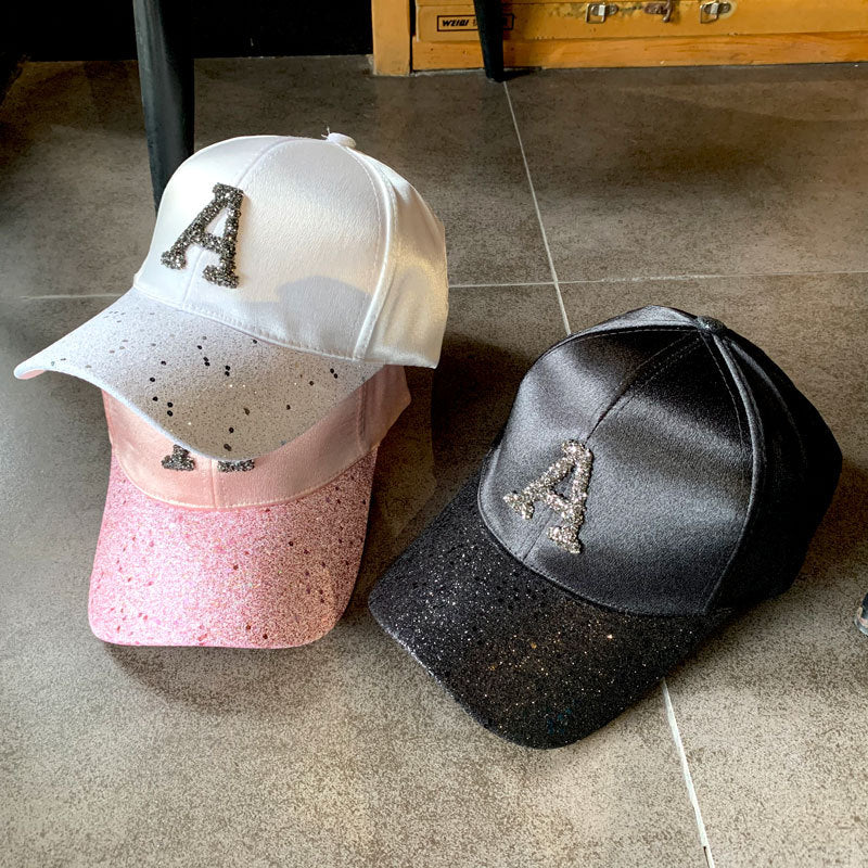 Sequins Baseball Cap With Curved Brim In White, Made Of Acrylic, Suitable For Spring & Summer