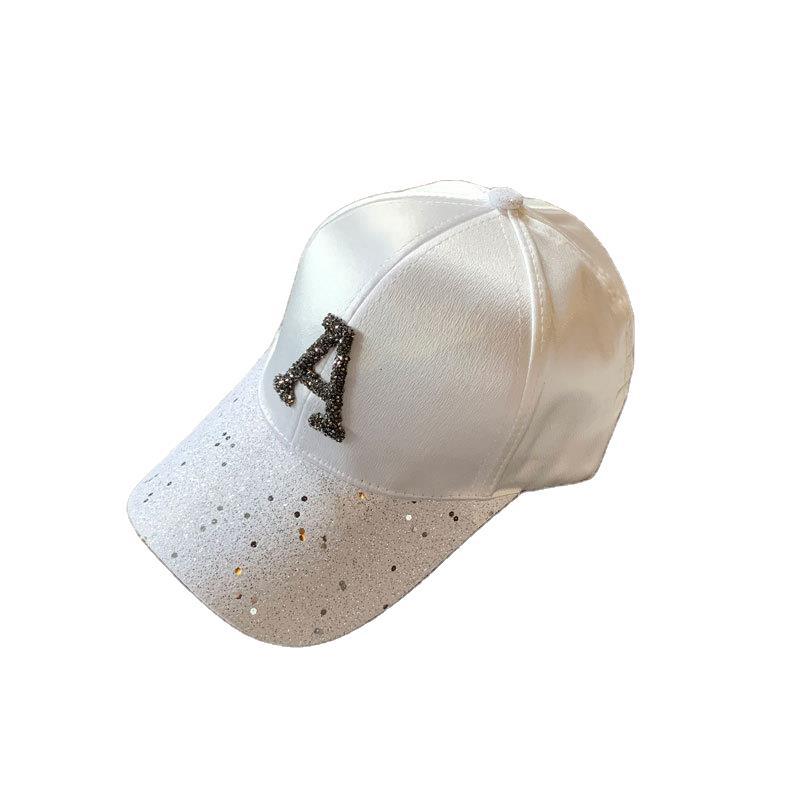 Sequins Baseball Cap With Curved Brim In White, Made Of Acrylic, Suitable For Spring & Summer