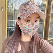 Gold Grid Sequin Mesh Cap + Gold Face Mask