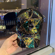 Green Plaid Sequin Mesh Hat