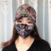 Black Plaid Sequin Mesh Cap + Black Face Mask