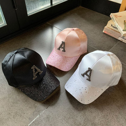 Sequins Baseball Cap With Curved Brim In White, Made Of Acrylic, Suitable For Spring & Summer