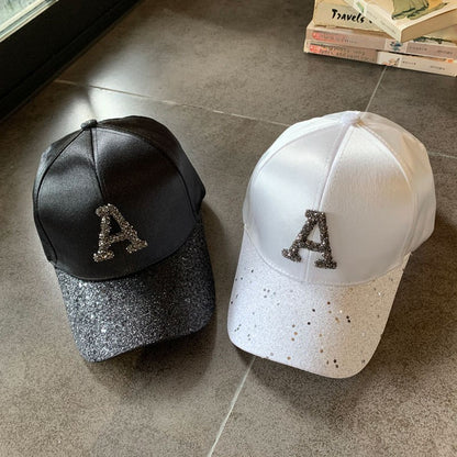 Sequins Baseball Cap With Curved Brim In White, Made Of Acrylic, Suitable For Spring & Summer