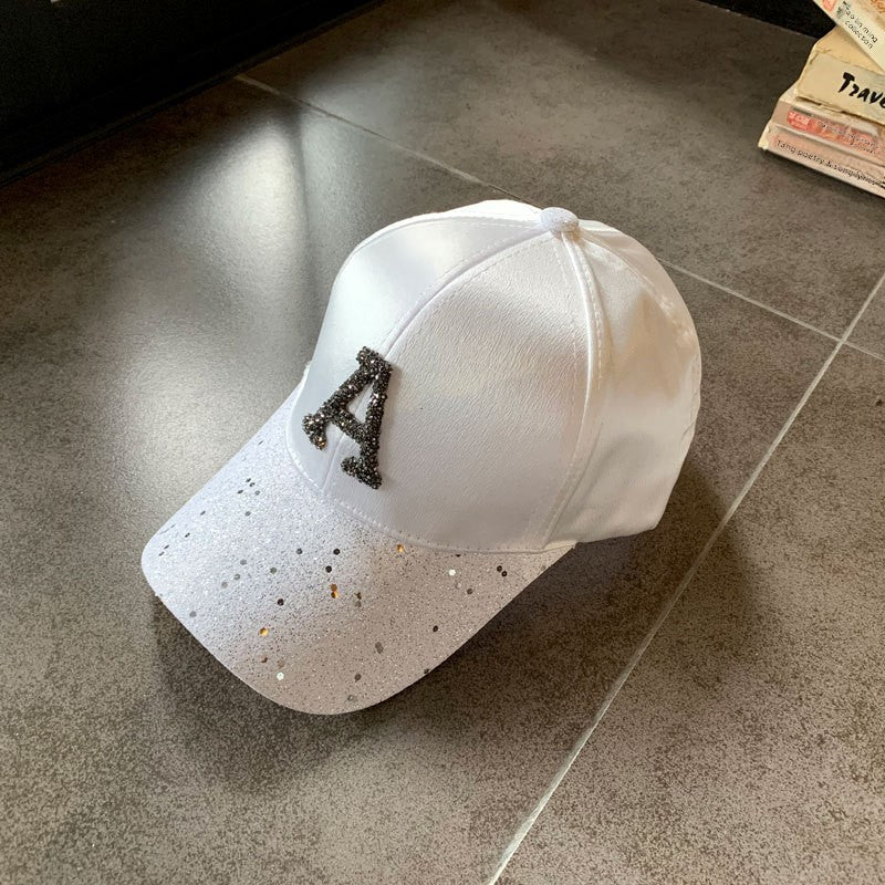 Sequins Baseball Cap With Curved Brim In White, Made Of Acrylic, Suitable For Spring & Summer