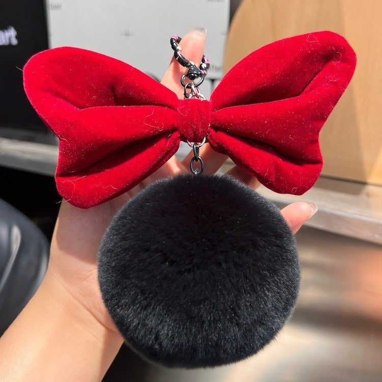Plush Bow Knot Hanging Ornament In Pink, Soft Decorative Accessory For Home Or Car
