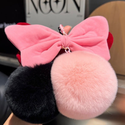 Plush Bow Knot Hanging Ornament In Pink, Soft Decorative Accessory For Home Or Car