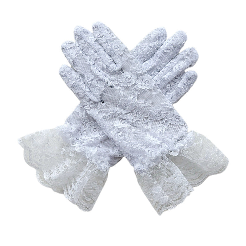 Black Lace Gloves For Children, Perfect Halloween Accessory Featuring Elegant Design