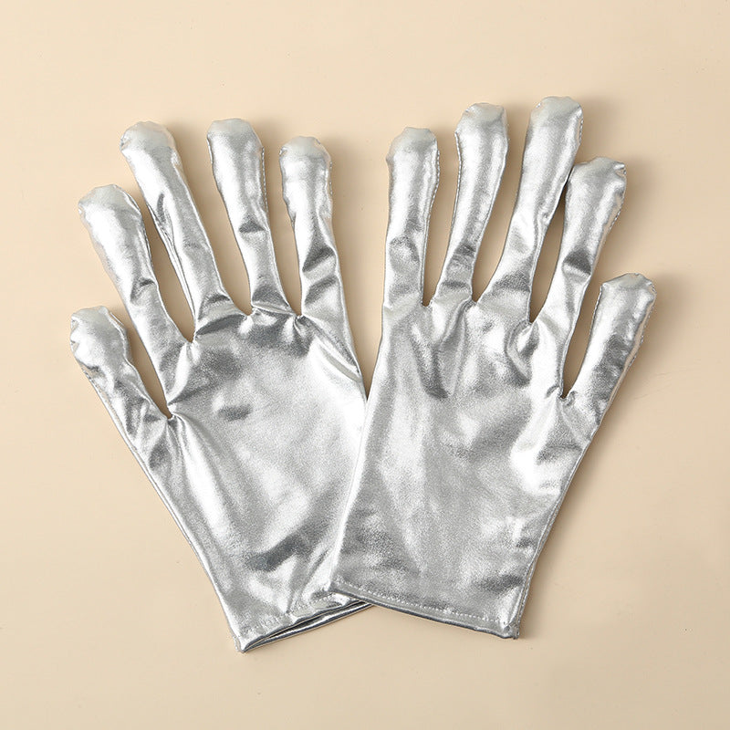 Alien Pattern Silver Gloves For Adults In Polyester, Perfect For Halloween And Spring Season