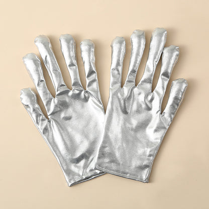Alien Pattern Silver Gloves For Adults In Polyester, Perfect For Halloween And Spring Season