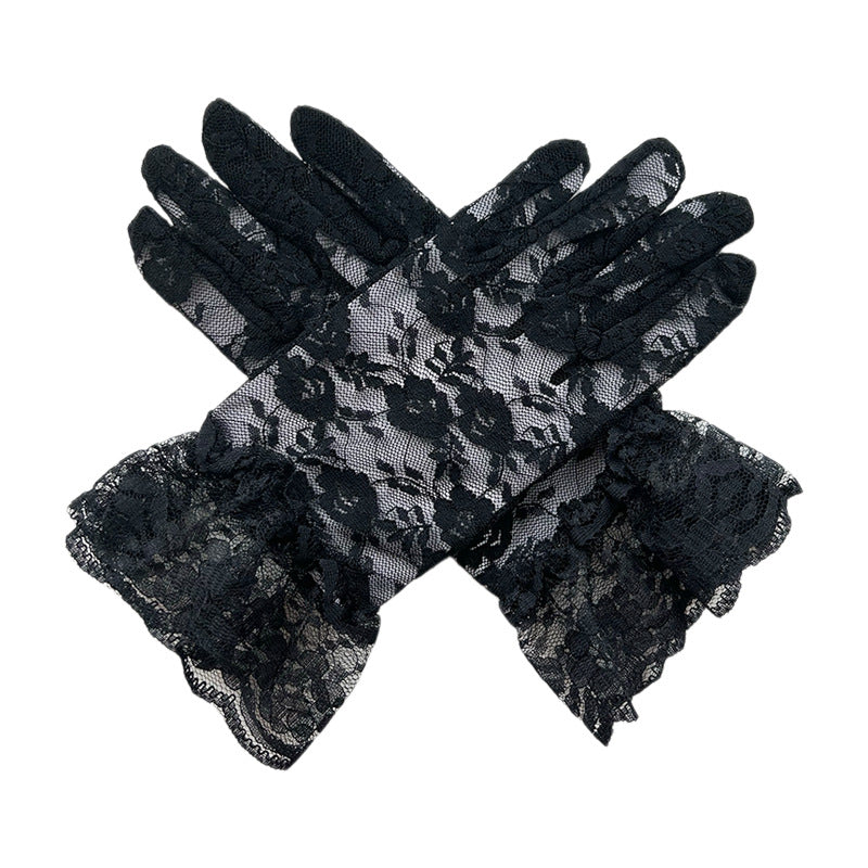 Black Lace Gloves For Children, Perfect Halloween Accessory Featuring Elegant Design