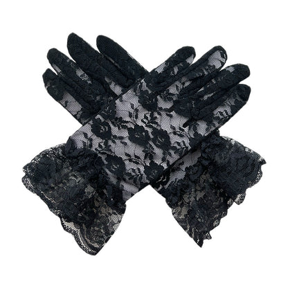 Black Lace Gloves For Children, Perfect Halloween Accessory Featuring Elegant Design