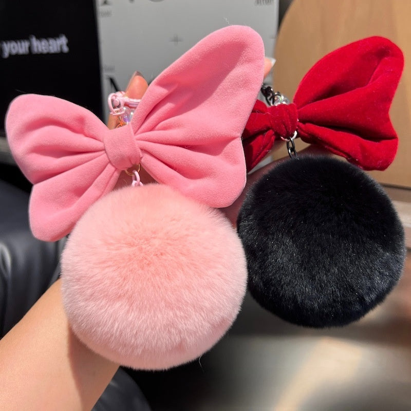 Plush Bow Knot Hanging Ornament In Pink, Soft Decorative Accessory For Home Or Car