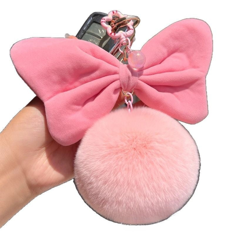 Plush Bow Knot Hanging Ornament In Pink, Soft Decorative Accessory For Home Or Car